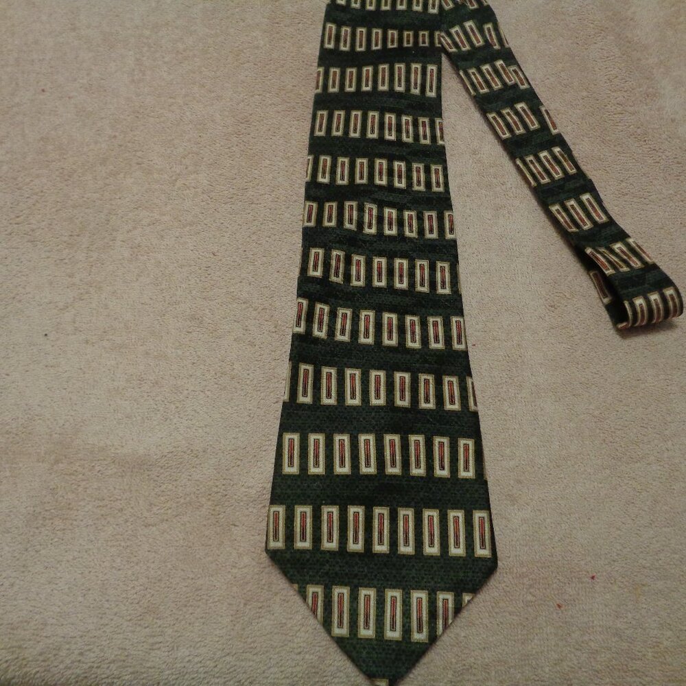 RETRO GREEN SILK W GEOMETRICS PATTERNS TIE